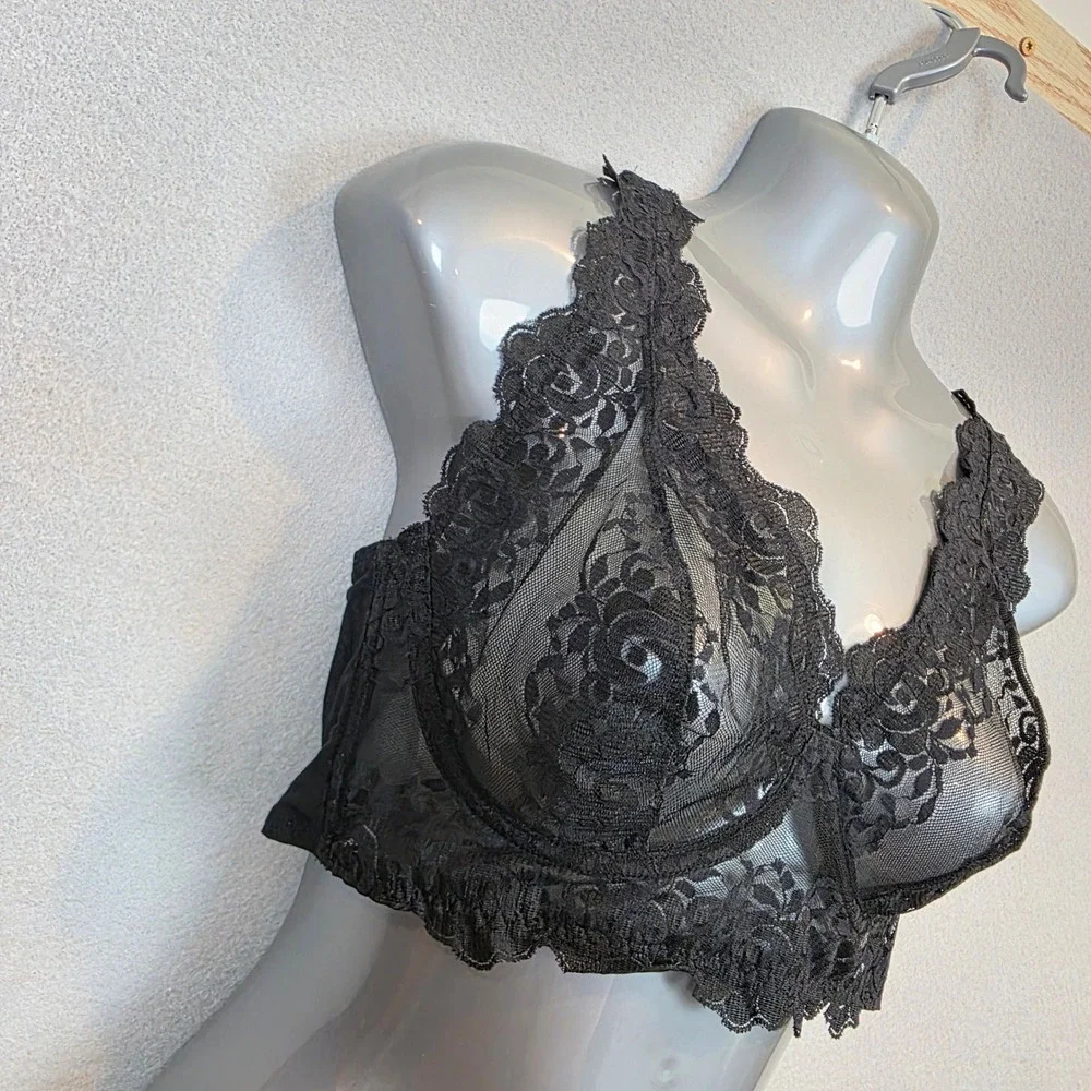 Leonisa Milan Sheer Lace Bustier Bralette with Underwire Floral Longline Bra 38B - Picture 4 of 13